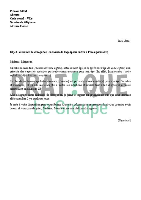 Lettre de demande pour être dans la même classe