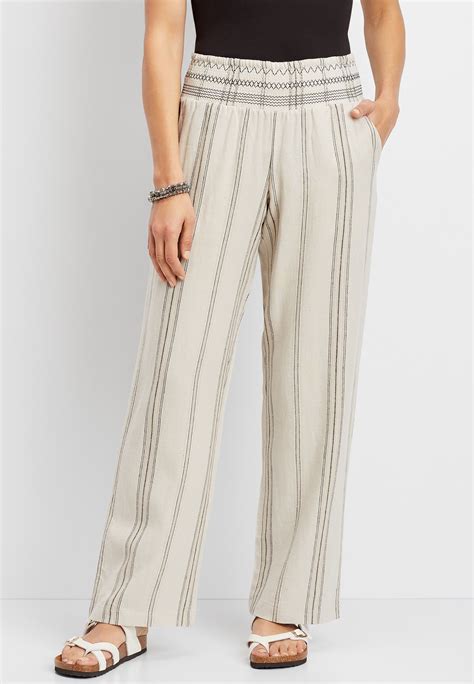 Maurices Womens Stripe Linen Wide Leg Pants White Size X Large In