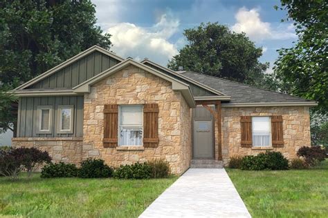 3 Bed House Plan With Side Load Garage And A Partial Stone Exterior