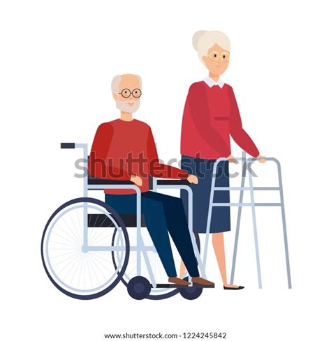 Old Woman Walker Old Man Wheelchair Stock Vector Royalty Free 1224245842 Shutterstock