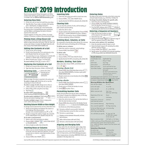 Buy Microsoft Excel 2019 Introduction Quick Reference Guide Windows