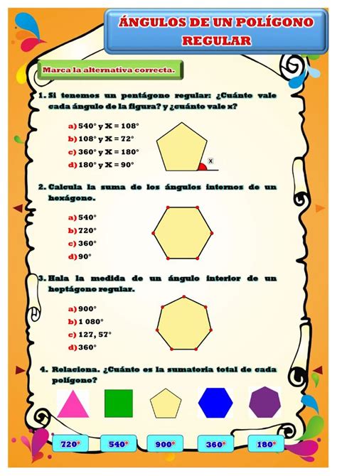 Cacular los ángulos de los polígonos regulares worksheet Polígono