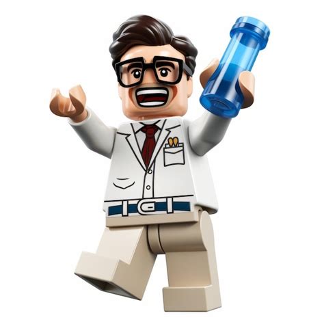 Premium AI Image Lego Science Triumph A Joyful Scientist Dons His Lab