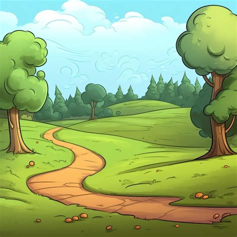 Premium AI Image | a cartoon of a forest with trees and a road.