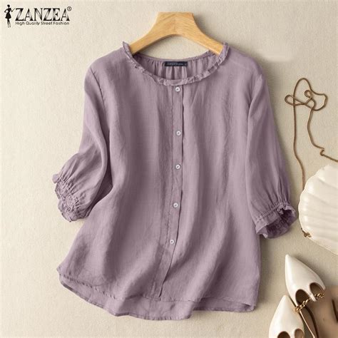 Cheap Zanzea Womens Summer O Neck Sleeve T Shirt Solid Color Loose