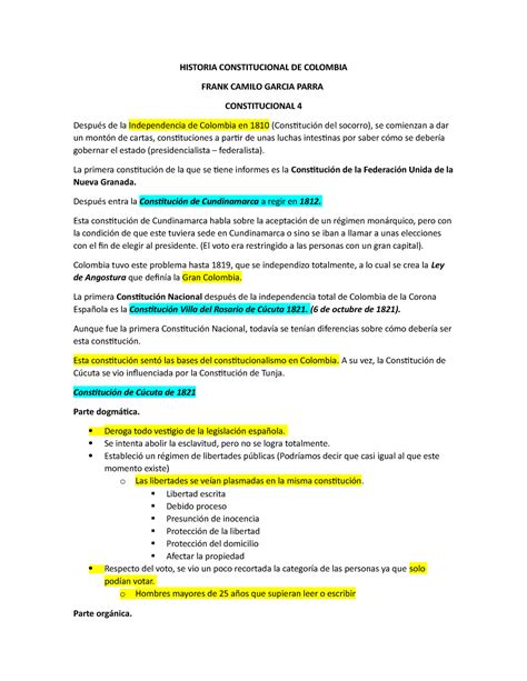 Historia Del Constitucionalismo Colombiano Historia Constitucional De