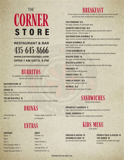 Menu – The Corner