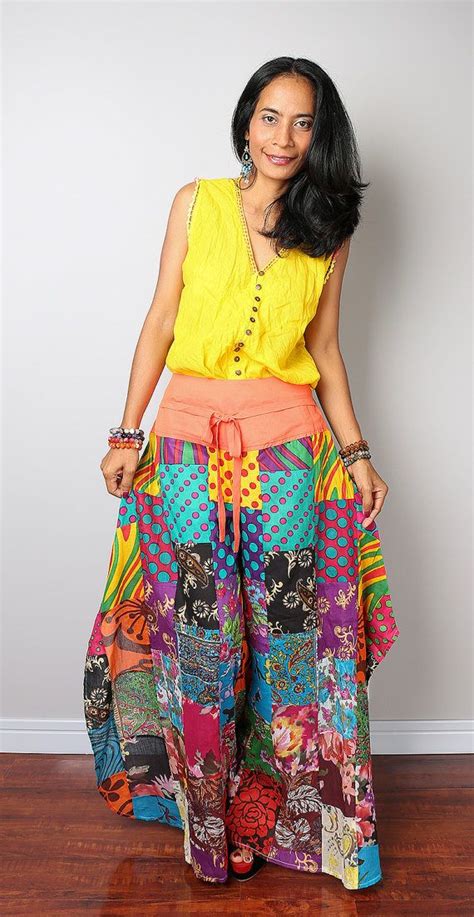 Patchwork Pants Comfy Wide Leg Boho Pants Boho Patchwork Etsy