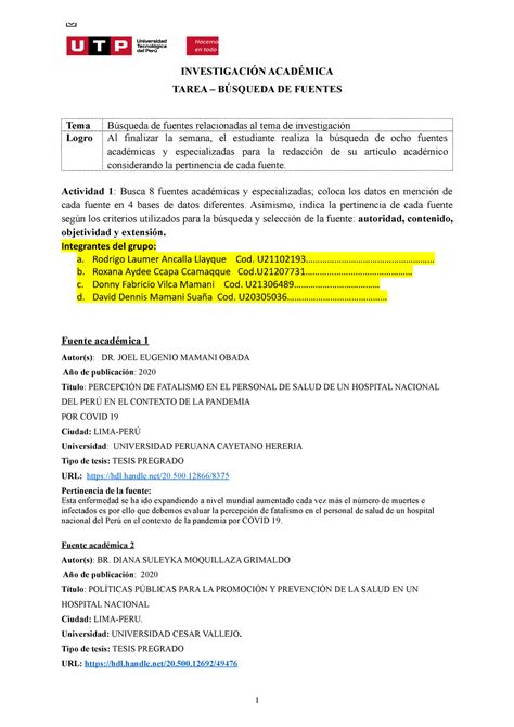 Busqueda de fuentes tarea INVESTIGACIÓN ACADÉMICA TAREA BÚSQUEDA DE