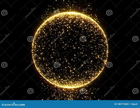 Gold Glitter Circle Sphere With Glittering Light Shine Sparkles On