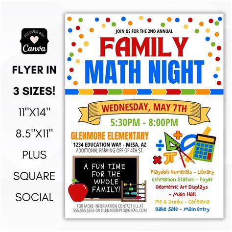 Editable Family Math Night Party Invite Flyer Set | Family math night, Math night, Math