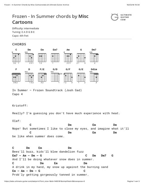 Frozen - in Summer Chords by Misc Cartoonstabs at Ultimate Guitar Archive PDF | PDF | Musical ...