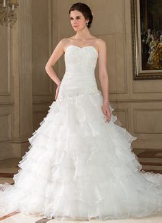 A Line Princess Sweetheart Chapel Train Tulle Wedding Dress With Lace