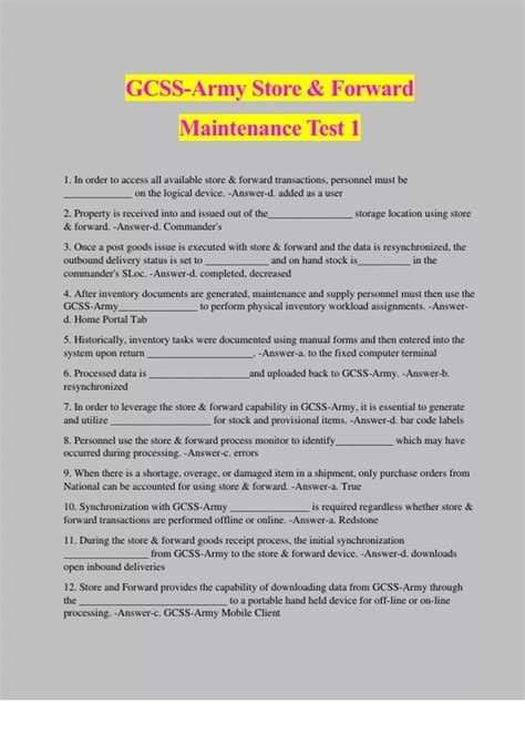 GCSS Army Store Forward Maintenance Test 1 GCSS Army Stuvia US