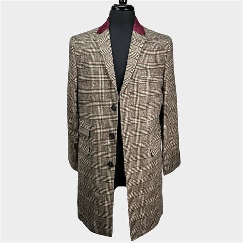 Prince Of Wales Check Velvet Collar Coat Real Hoxton