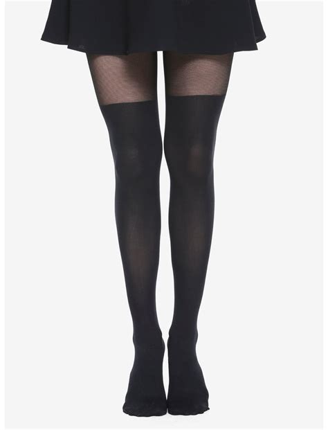 Blackheart Faux Black Thigh High Tights Hot Topic