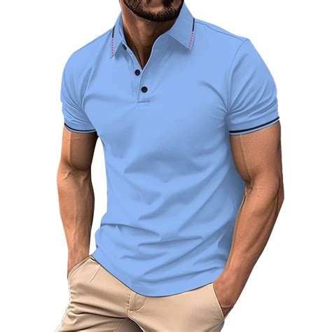 Hfolob Men S Polo Shirt Male Casual Button Down Lapel Solid Color Shirt