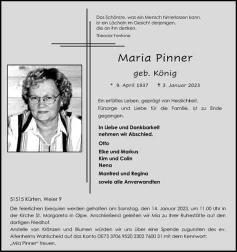 Traueranzeigen Von Maria Pinner Wirtrauern