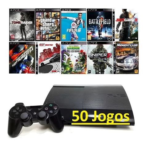 Playstation 3 Ps3 Super Slim 50 Jogos 1 Controles Escorrega o Preço