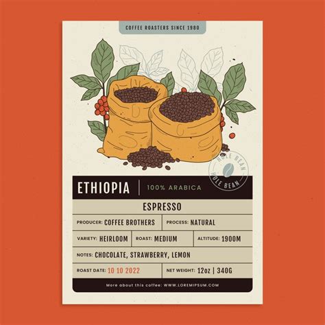 Ручной обращается шаблон этикетки кофе | Бесплатно векторы