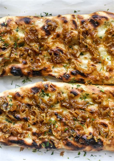 Grilled Focaccia Bread With Caramelized Onions And Garlic Butter