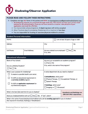 Fillable Online Shadowing Observer Application Gwinnett Medical