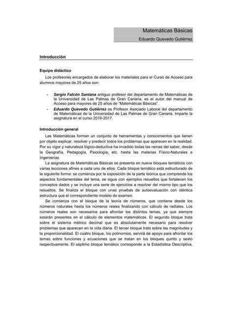 Pdf Matemáticas Básicas Nov 2016 Ulpgc Es · Pdf Filetemas Sobre Funciones Y Ecuaciones Que