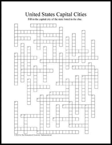 Free Printable Us Capital Cities Crossword Puzzle