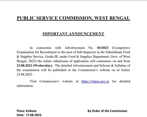 Wbpsc Food Si Recruitment 2023 Download Notification 509 Vacancy