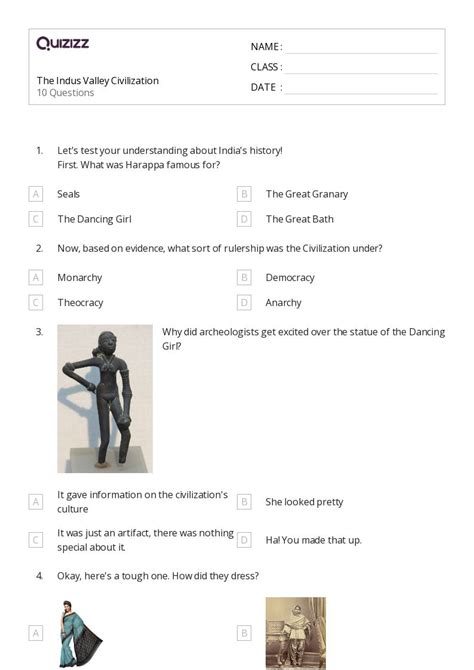 The Indus Civilization Worksheets For Th Class On Quizizz Free