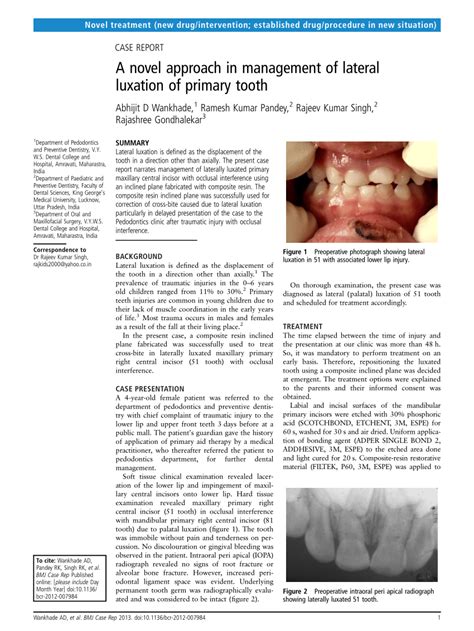 Pdf A Novel Approach In Management Of Lateral Luxation Of Primary Tooth
