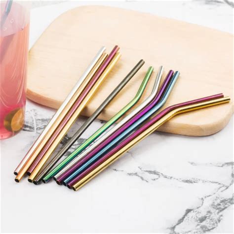 4Pcs High Quality Colorful Straw 304 Stainless Steel Straws Reusable