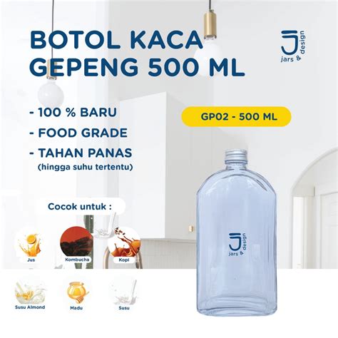 Jual GP02 Botol Kaca Gepeng 500ml Tutup Aluminium Shopee Indonesia