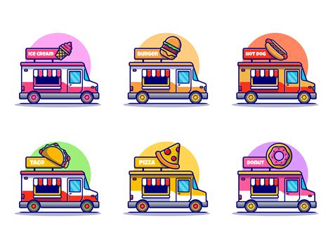 Food Truck Collection Cartoon Vector Icon Illustration Food