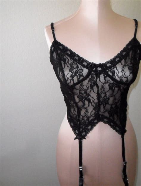 Vintage Lace Camisole Garter Sheer Black By Desertgraceboutique