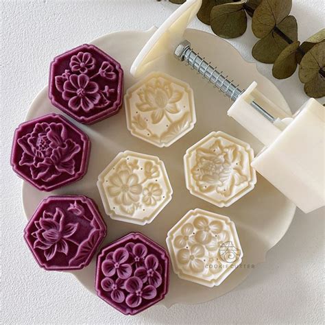 Hexagonal Lotus Hydrangea Peony Camellia Moon Cake Mold Chinese