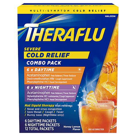 Theraflu Cold Relief Severe Combo Pack Packets Honey Lemon Flavor