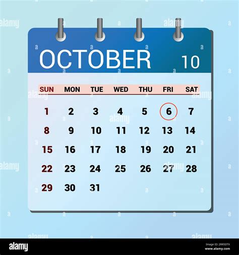 October 6 Flat Icon Calendar Isolated On Blue Background Date And