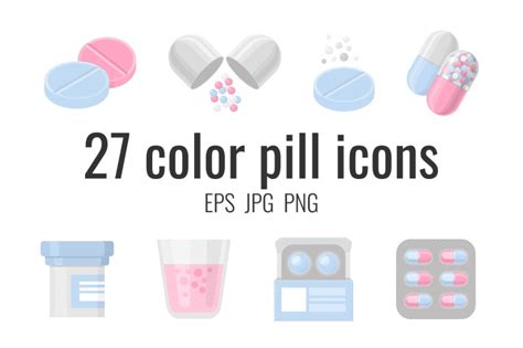 27 Color Pill And Drug Icons By Katerina Ivanova TheHungryJPEG