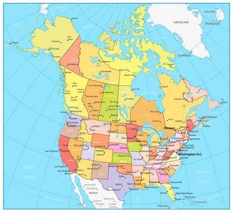 USA and Canada Large Detailed Political Map Stock Vector - Illustration ...