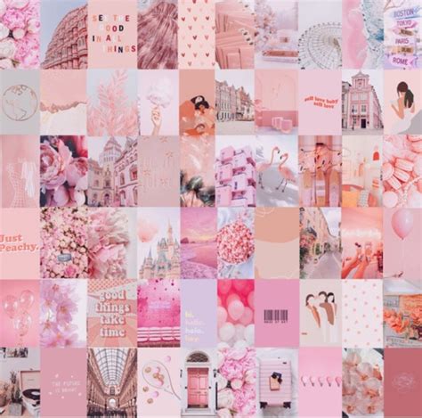 Photo Wall Collage Kit Blush Light Pink Aesthetic Conjunto Etsy México