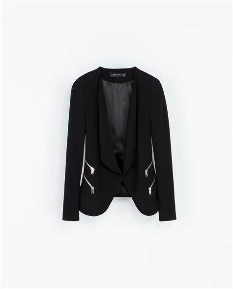 Zara Blazer With Zips In Black Lyst