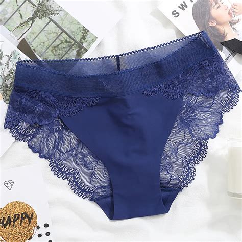 Plus Size Womens Luxury Panties Breathable Lace Sexy Panty Briefs Low Waist Underwear Ice Silk