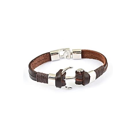 Braceletcuir Marron Et Ancre Acier Bracelets Homme