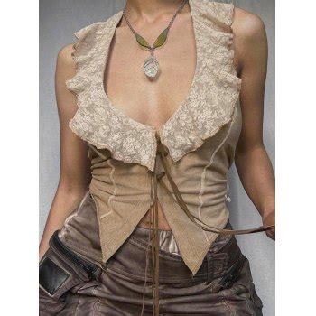 Emmiol Kostenloser Versand Neckholder Tanktop Mit Spitzenschn Rung