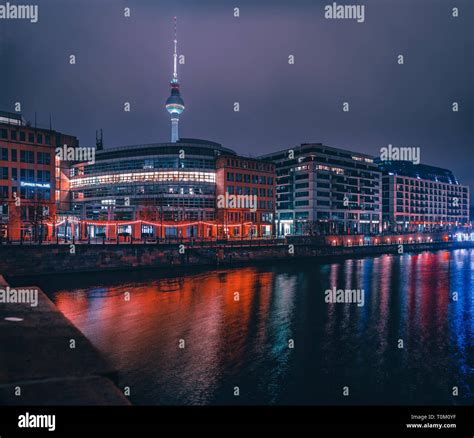 Berlin City At Night With Beautiful Neon Lights In A Futuristic