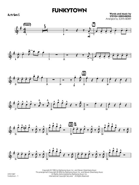 Funkytown Arr John Berry Alto Sax 2 By Lipps Inc Sheet Music For