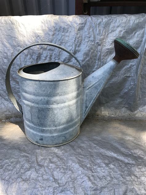 Vintage Galvanized Metal Watering Can Brass Spout Garden Decór Etsy