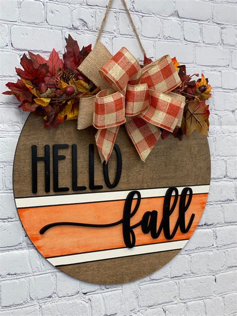 Hello Fall Door Hanger Fall Door Hanger Door Wreath Etsy