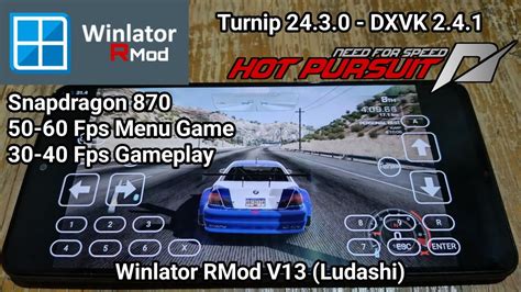 TEST DI HP RAM GB CHIPSET SNAPDRAGON NFS Hot Pursuit Winlator